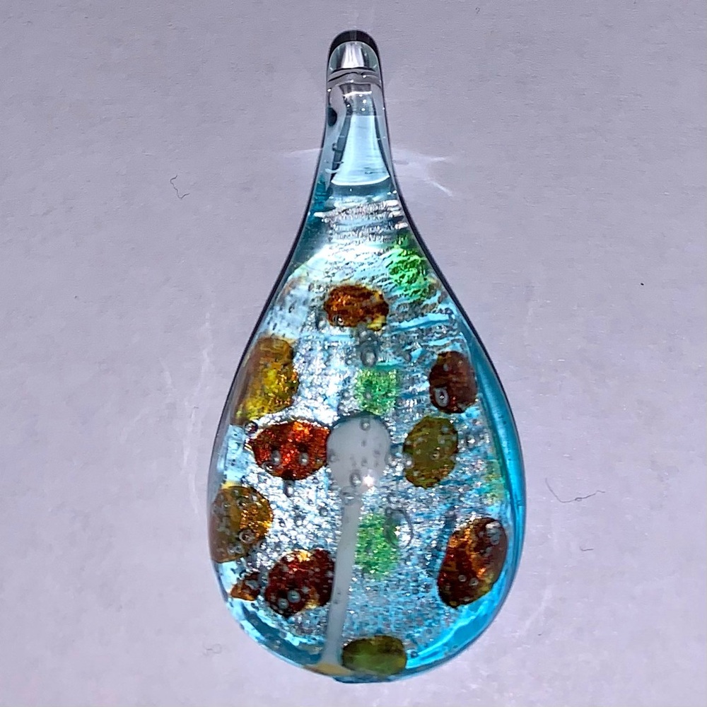 Handmade Glass Pendant Multicolor Teardrop Shape.